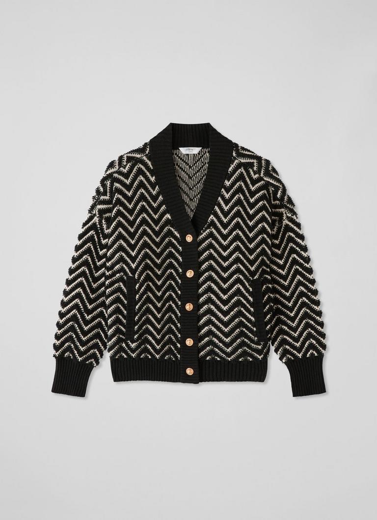 Dakota Black Birch Zig Zag Print Cotton Loop Cardigan | Clothing Dakota Black Birch Zig Zag Print Cotton Loop Cardigan | Clothing